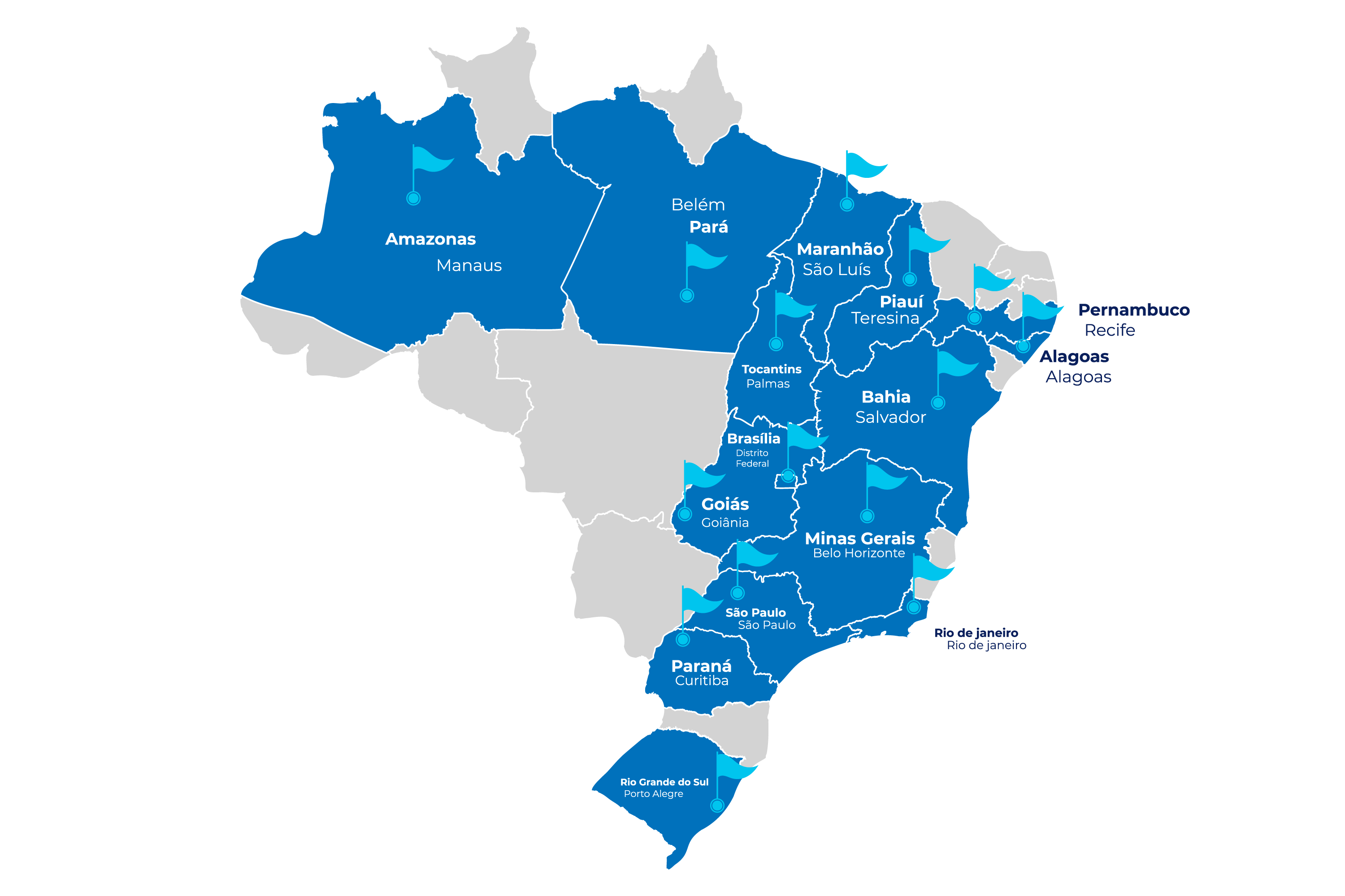 Mapa do Brasil com estados de atuação do INCTBio-LK